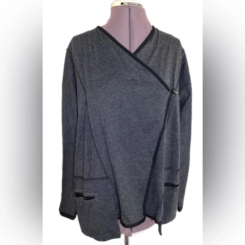 Matthildur Icelandic Side Button Boxy Cardigan Size S Asymmetrical Striped Boho - Picture 1 of 16